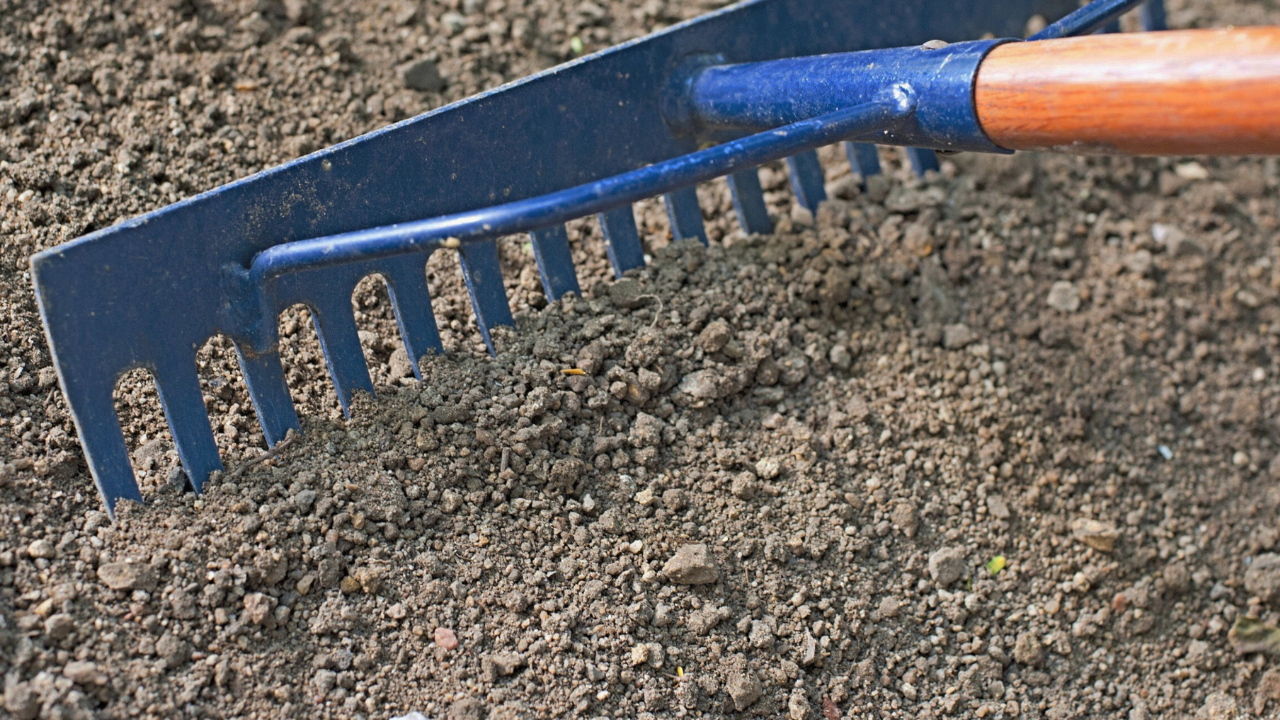 Tuinhark die de grond egaliseert voor het planten